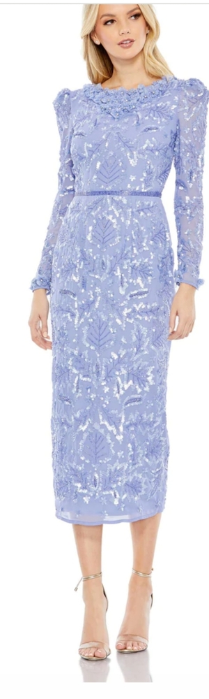 EMBELLISHED HIGH NECK PUFF SLEEVE MIDI DRESS